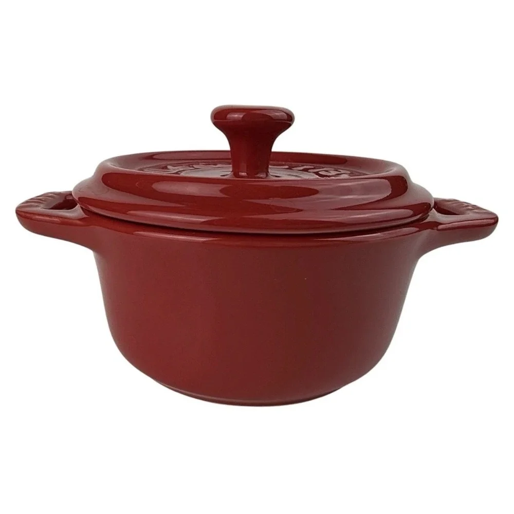 STAUB Ramekin Red Ceramic Casserole Mini Dish‎ w/Lid La Cocotte Kitchen Cookware
